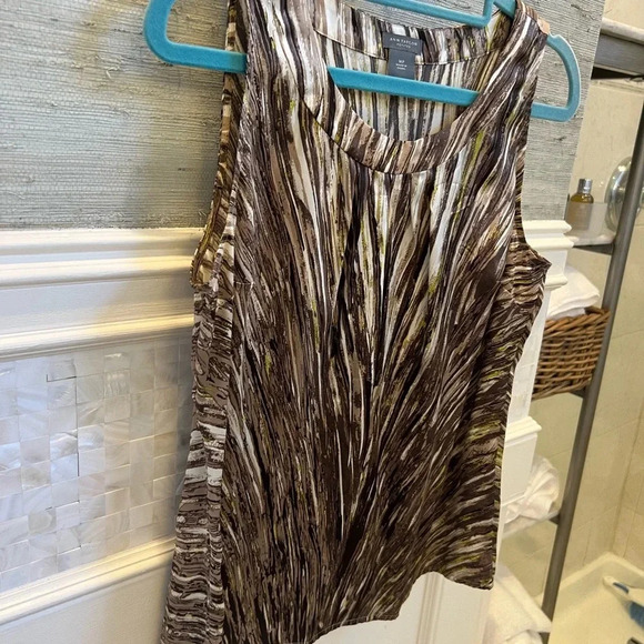 Ann Taylor mp brown white green sleeveless silk top high neck medium petite - Picture 7 of 9